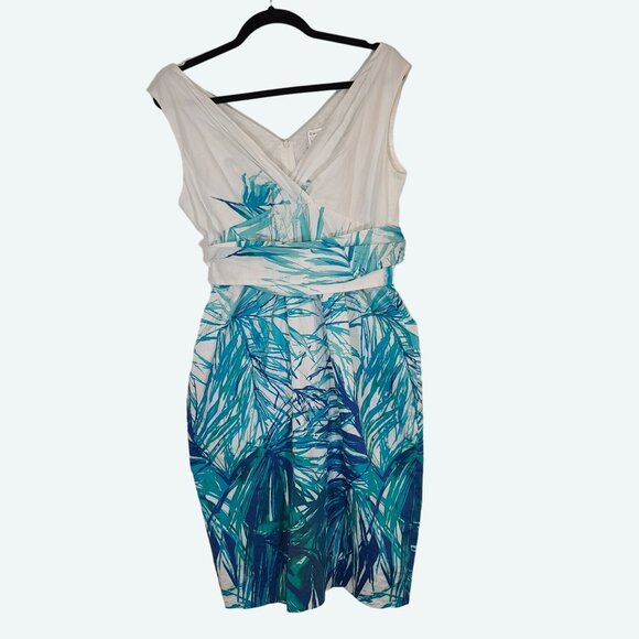 Max Mara Arizia Turquoise Leaves Print‎ Sleeveless Dress Size 14 - Picture 1 of 11